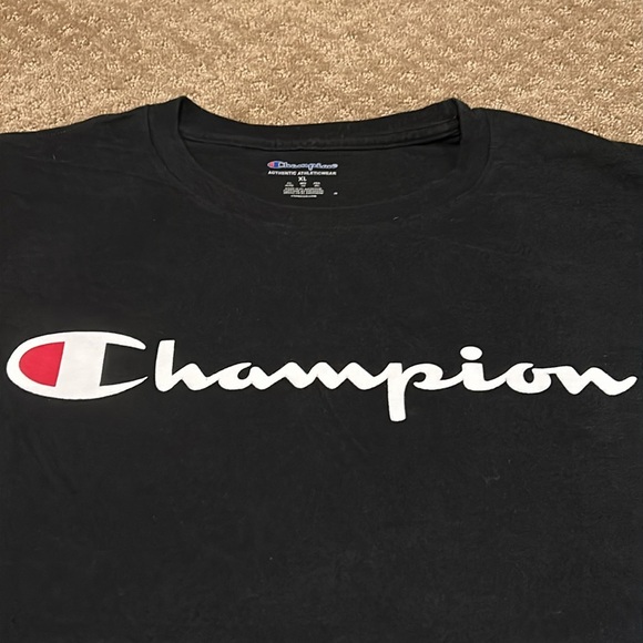 NWOT Champion Classic Black Cotton Blend T-Shirt With Script Logo Size XL - Picture 3 of 10